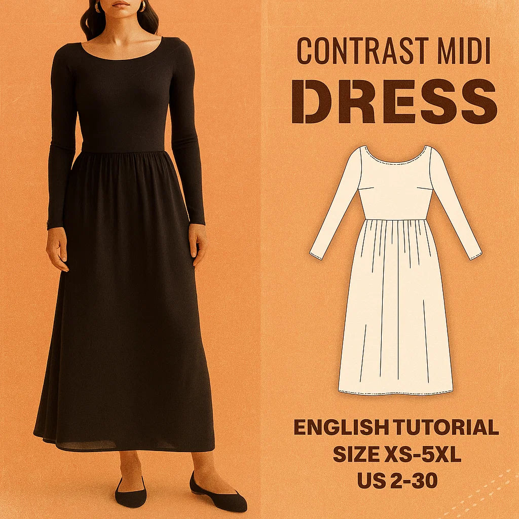 Boat Neck Midi Dress PDF Sewing Pattern