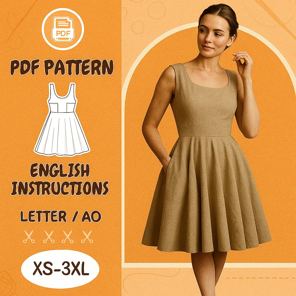 Sleeveless Fit & Flare Linen Dress PDF Sewing Pattern