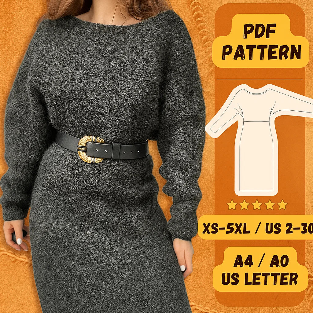 Gray Wool Winter Dress Sewing Pattern