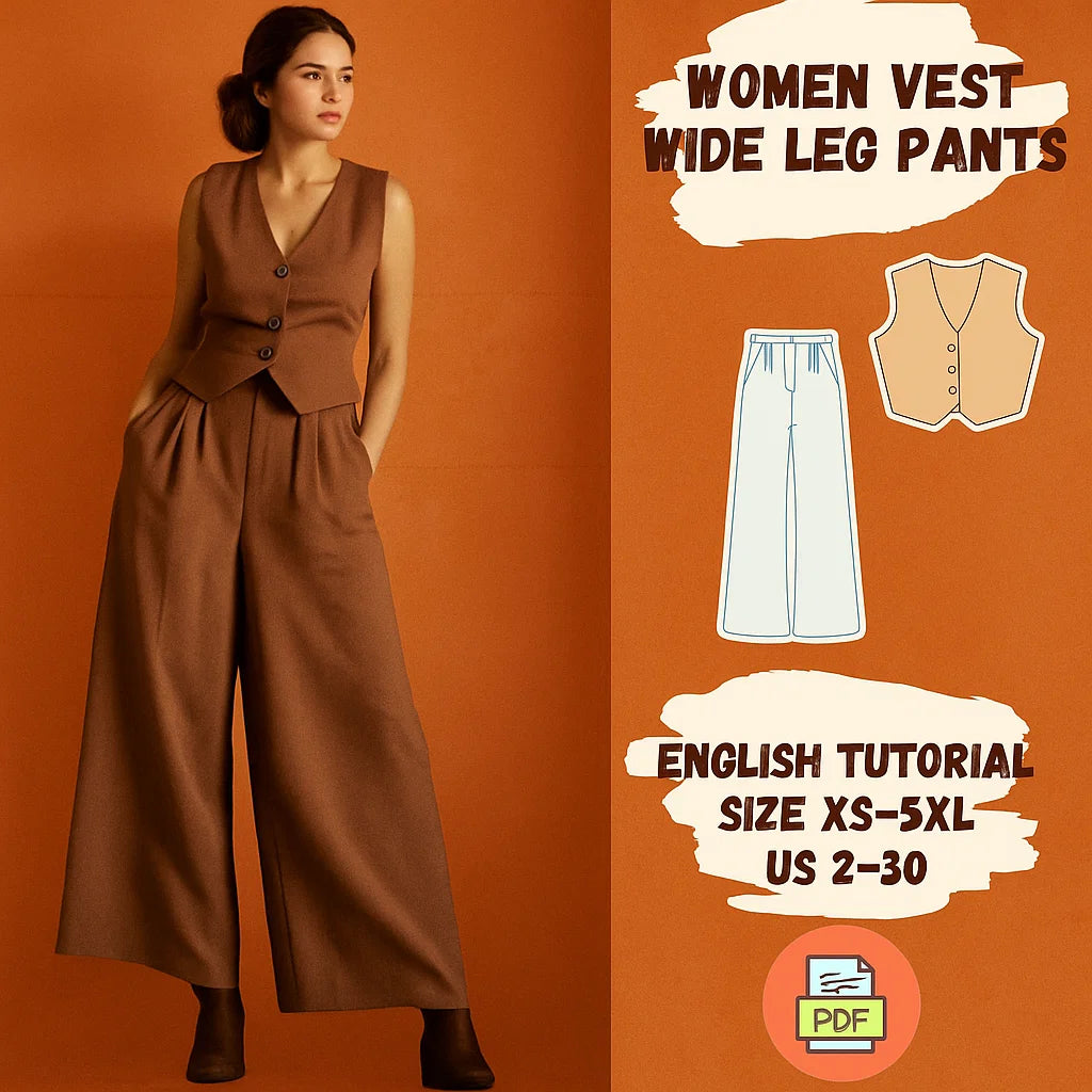 Wide-Leg Pants & Women’s Vest Set – PDF Sewing Pattern
