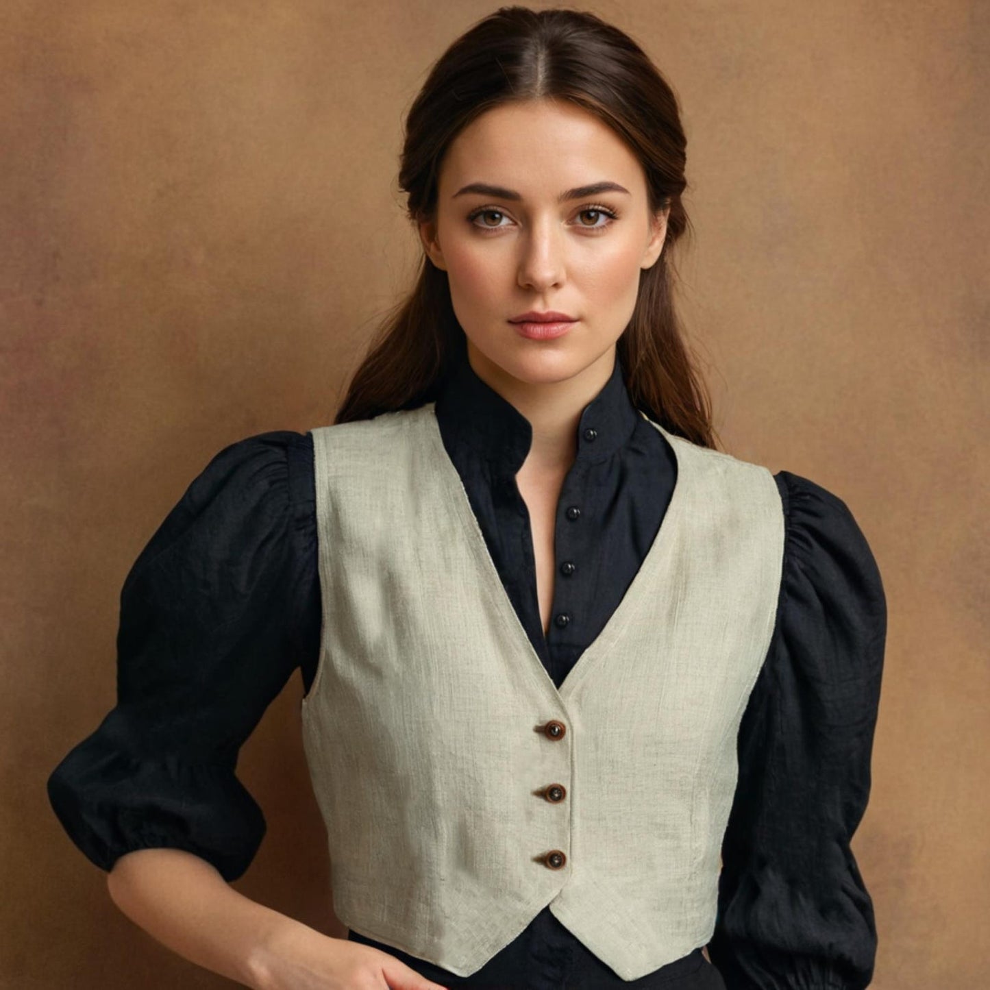 Linen Vest & Lantern Sleeve Blouse Set Sewing Pattern