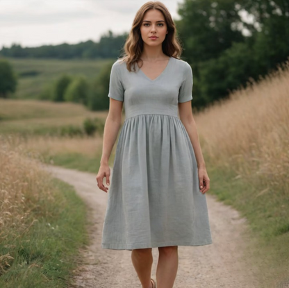 V-Neck Gathered Dress PDF Sewing Pattern