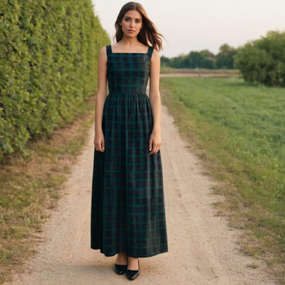 Plaid Square Neck Maxi Dress PDF Sewing Pattern