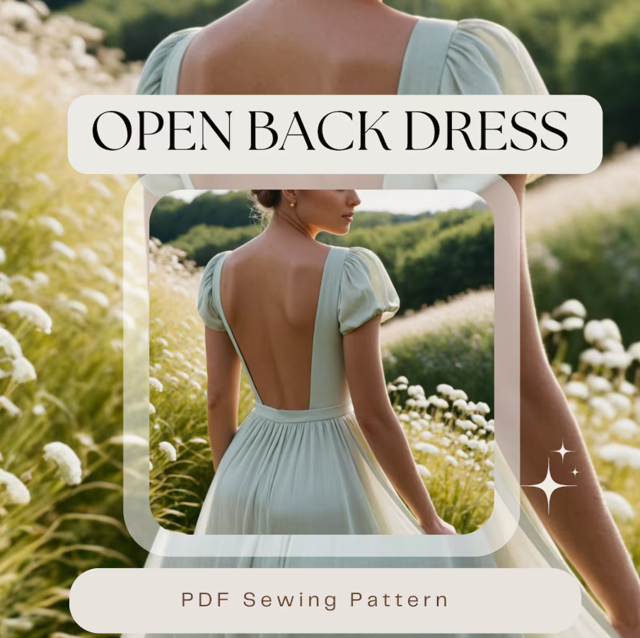 Open Back Puff Sleeve Dress PDF Sewing Pattern