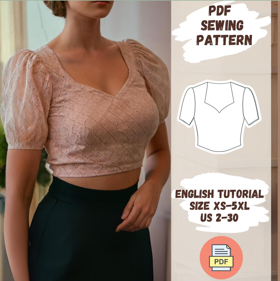 Puff Sleeve Saree Crop Top Sewing Pattern