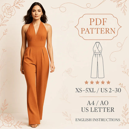 Orange Halter Neck Jumpsuit Pattern