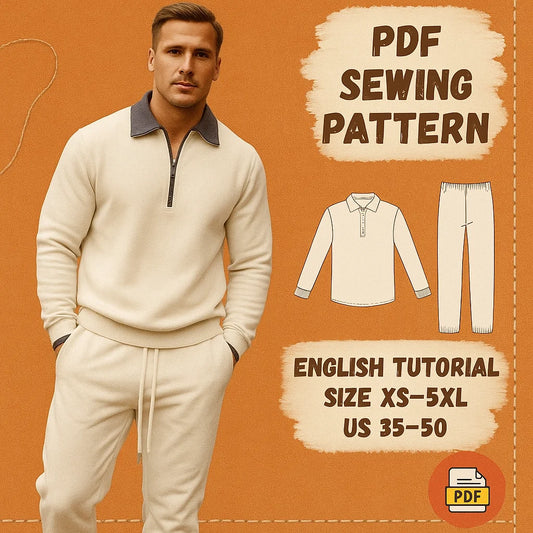 Men's Casual Zip-Up Sweatshirt and Jogger Set Sewing Pattern