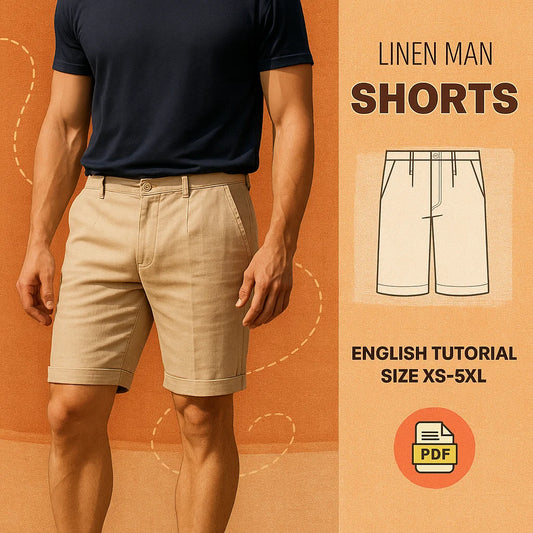 Men’s Pleated Linen Shorts PDF Sewing Pattern – Classic Summer Shorts (XS–5XL)