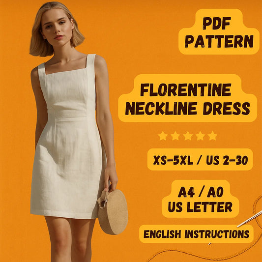 A-Line Mini Dress Sewing Pattern – Square Neck, Sleeveless Linen Dress PDF
