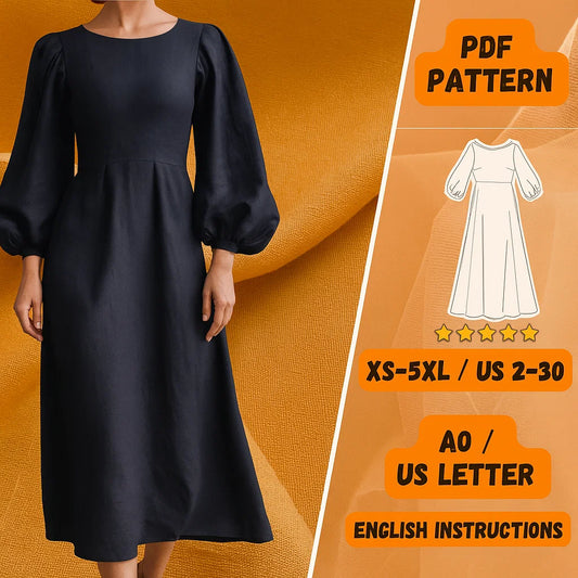 Bishop Sleeve Dress PDF Sewing Pattern