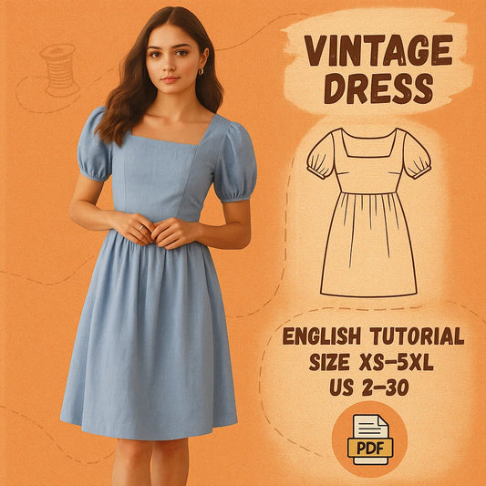 Vintage-Inspired Bishop Sleeve Dress PDF Pattern
