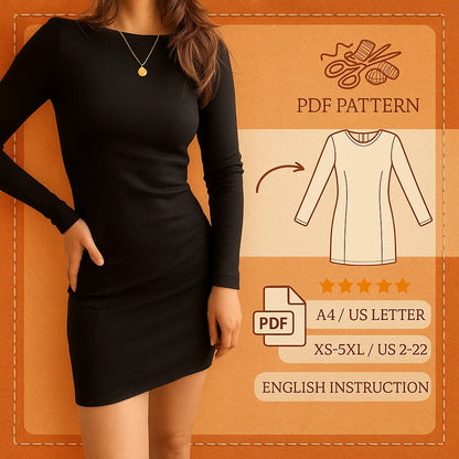 Long Sleeve Bodycon Dress PDF Sewing Pattern