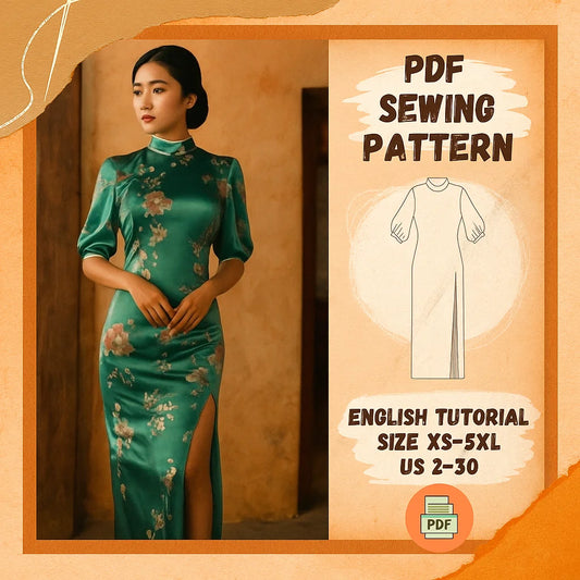 Cheongsam Dress Sewing Pattern – Mandarin Collar & Side Slit