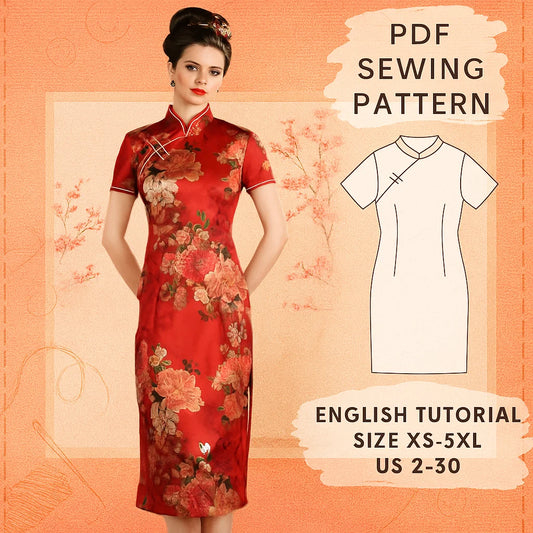 Cheongsam Dress Sewing Pattern PDF | Traditional Qipao with Mandarin Collar