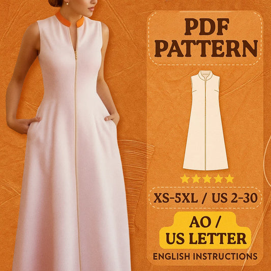 Sleeveless Zip-Front A-Line Dress PDF Pattern