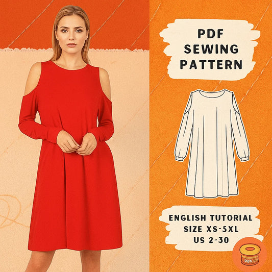 Cold Shoulder A-Line Dress PDF Sewing Pattern