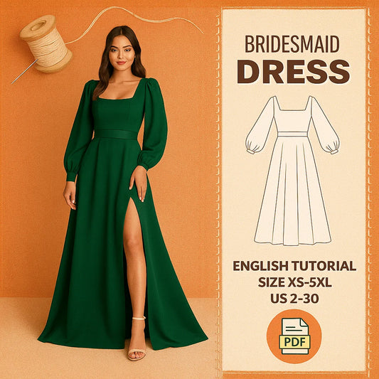 Elegant Bridesmaid Dress Sewing Pattern PDF