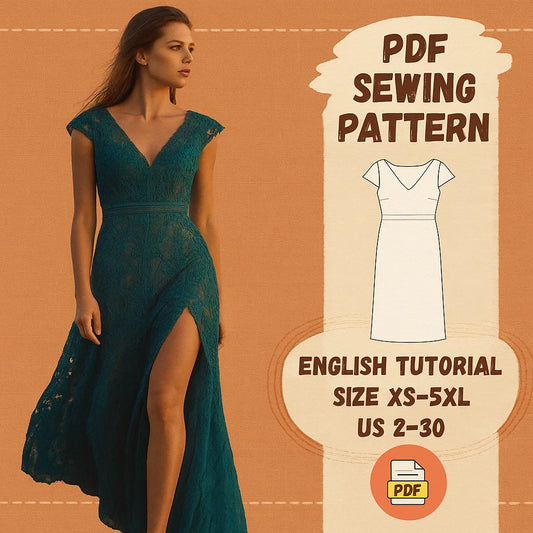 Elegant Lace Evening Gown Sewing Pattern
