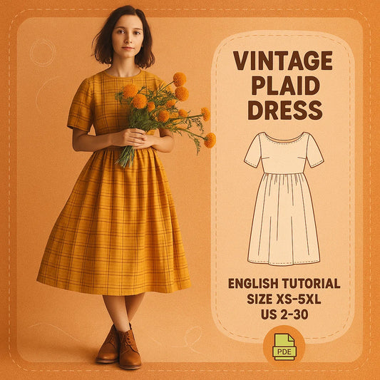 Vintage Plaid Cottagecore Dress PDF Pattern
