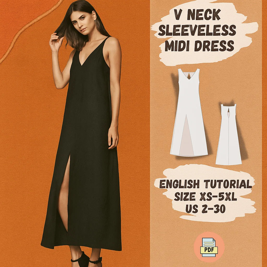 V-Neck Sleeveless Midi Dress Sewing Pattern