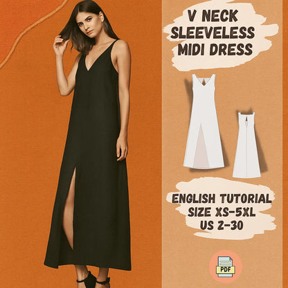 V-Neck Sleeveless Midi Dress Sewing Pattern