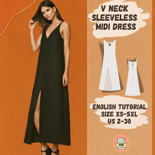 V-Neck Sleeveless Midi Dress Sewing Pattern