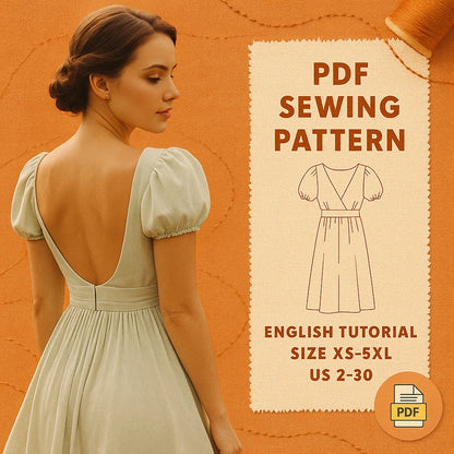 Elegant U-Neck Open Back Dress PDF Pattern