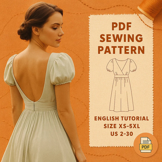 Elegant U-Neck Open Back Dress PDF Pattern
