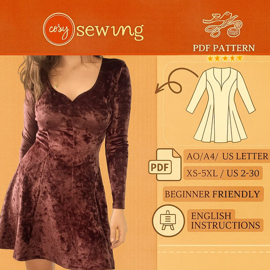 Sweetheart Neckline Flared Dress – PDF Sewing Pattern