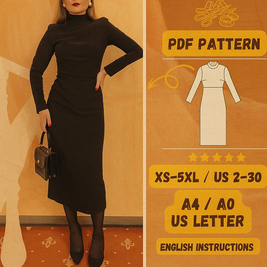 Elegant Stand Collar Evening Dress PDF Sewing Pattern