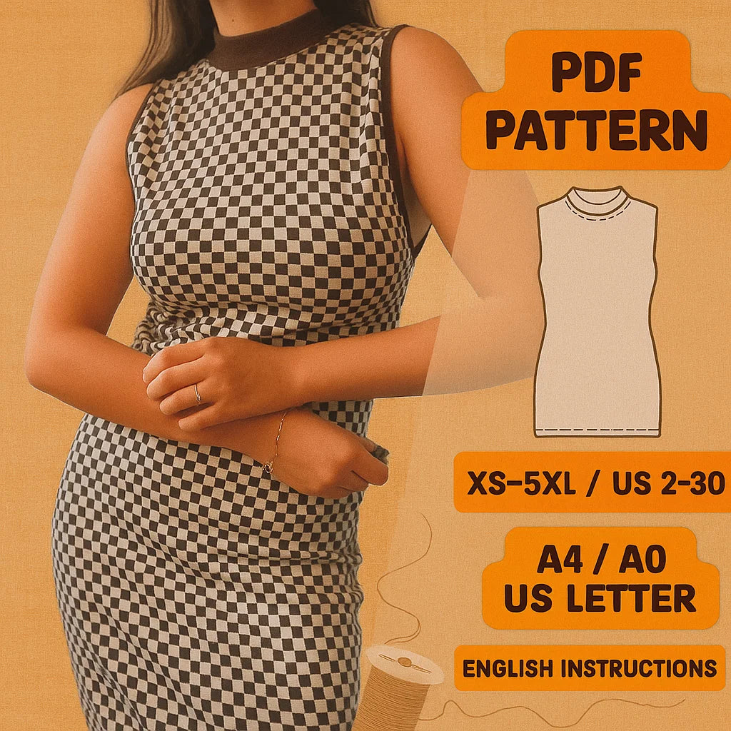 Retro Checkered Bodycon Dress Sewing Pattern