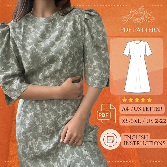 Puff Sleeve A-Line Dress Sewing Pattern