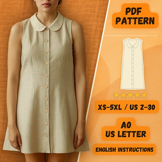 Peter Pan Collar Mini Dress PDF Sewing Pattern