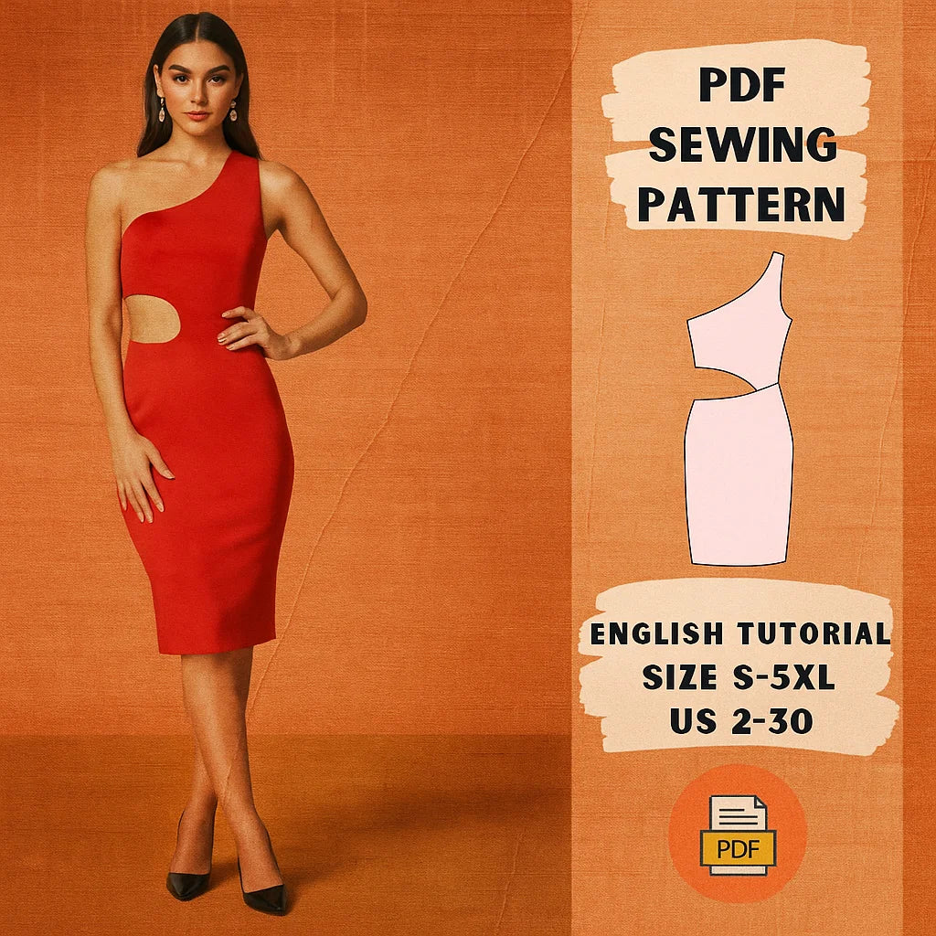 One-Shoulder Cut-Out Dress PDF Sewing Pattern