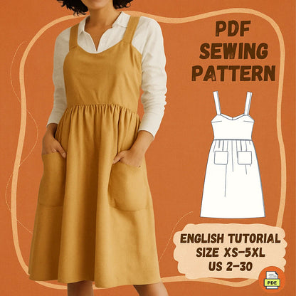 Linen Pinafore Apron Dress PDF Sewing Pattern