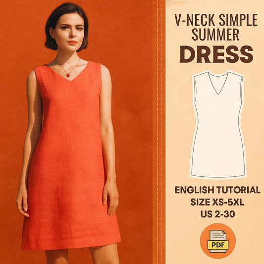Linen V-Neck Summer Dress PDF Sewing Pattern