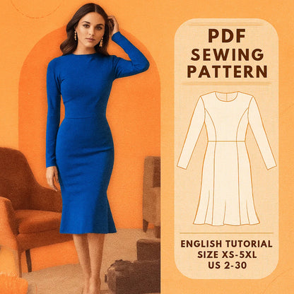 Fitted Long Sleeve Dress PDF Sewing Patter