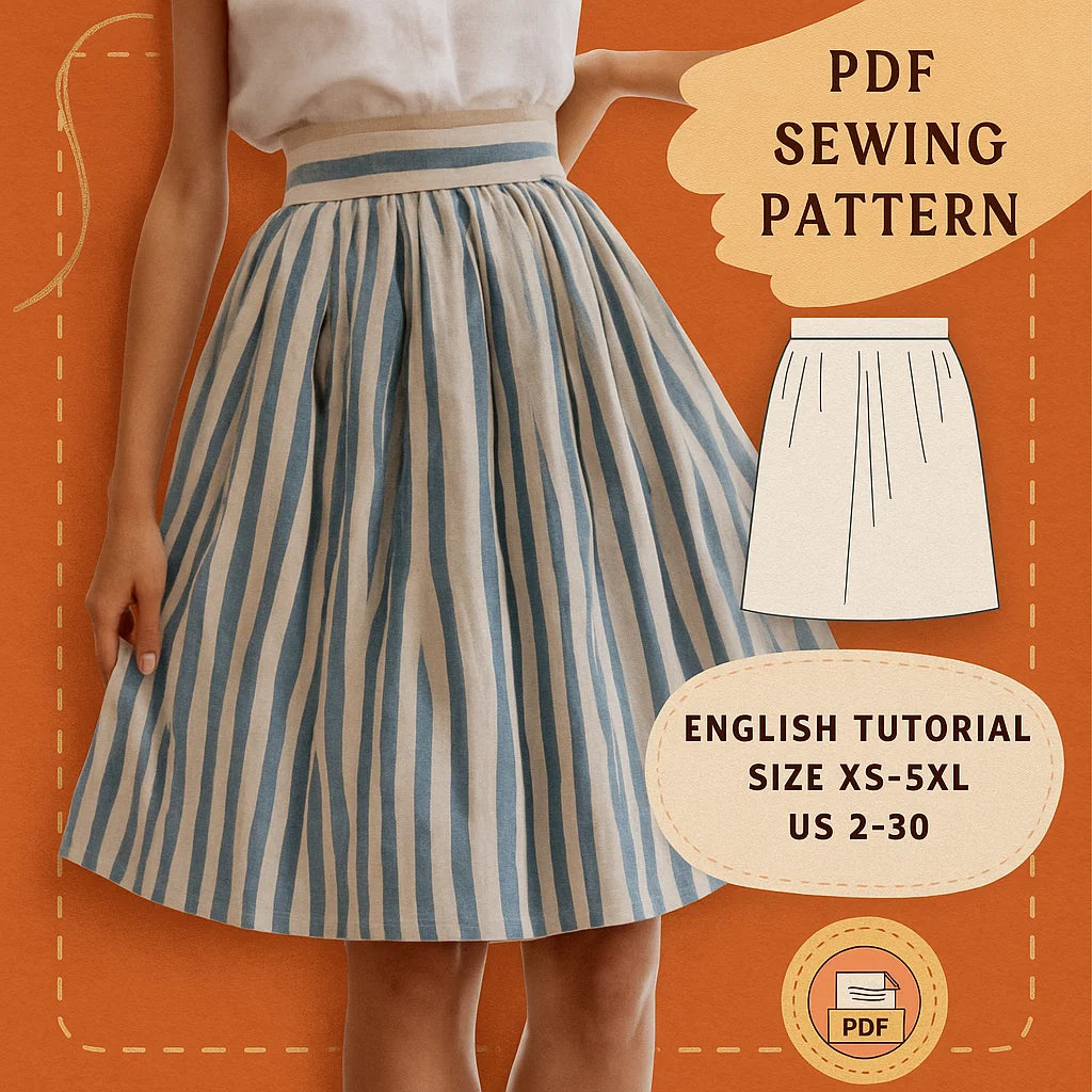 Linen Skirt Sewing Pattern | Gathered Waist A-Line Midi