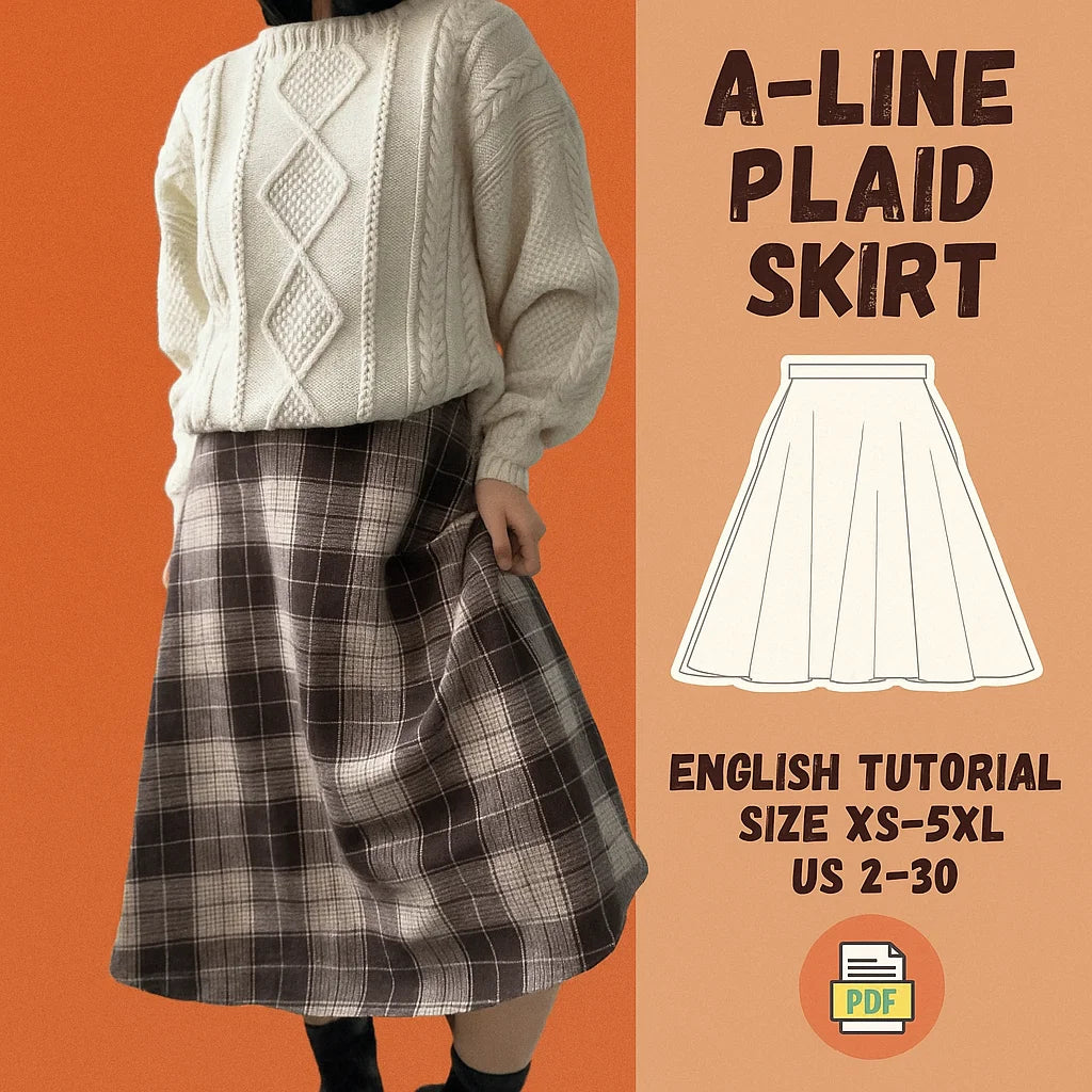 A-Line Plaid Skirt Sewing Pattern PDF