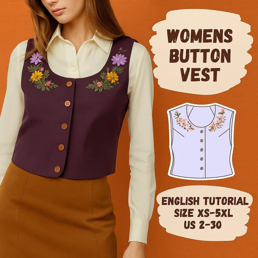 Women's Floral Buttoned Vest Sewing Pattern