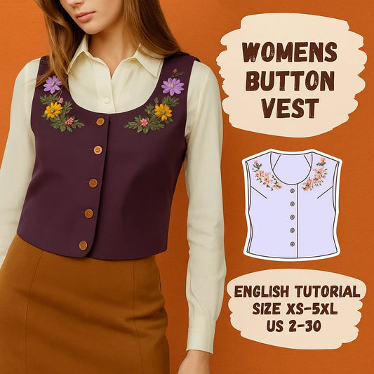 Women's Floral Buttoned Vest Sewing Pattern