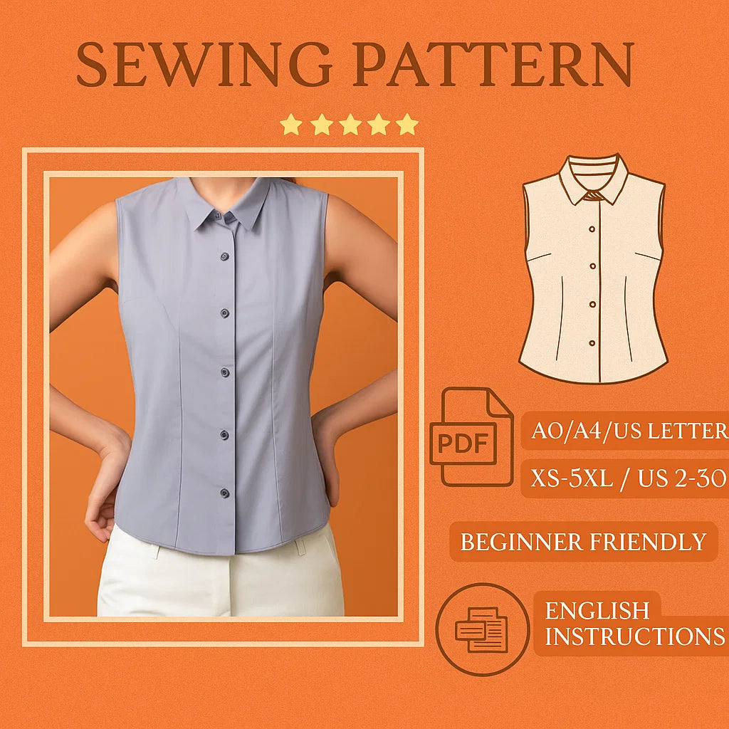 Sleeveless Button-Down Blouse Sewing Patter