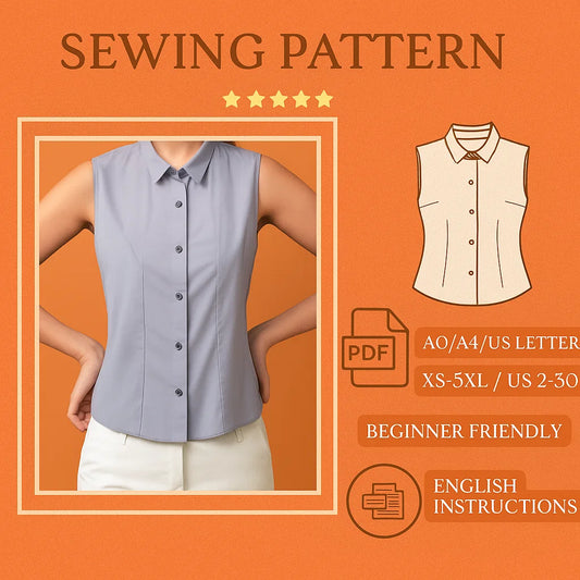 Sleeveless Button-Down Blouse Sewing Patter