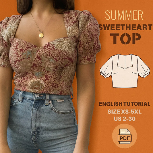Sweetheart Neckline Crop Top PDF Sewing Pattern