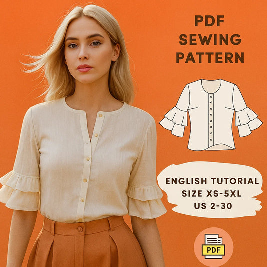 Ruffled Sleeve Blouse PDF Sewing Patter