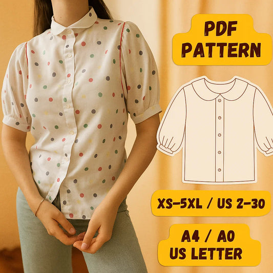 Polka Dot Bishop Sleeve Blouse PDF Sewing Pattern