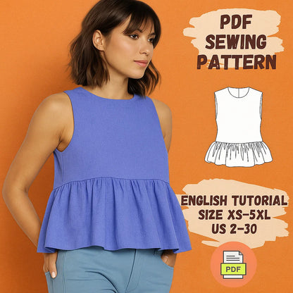 Peplum Ruffle Crop Top PDF Sewing Pattern