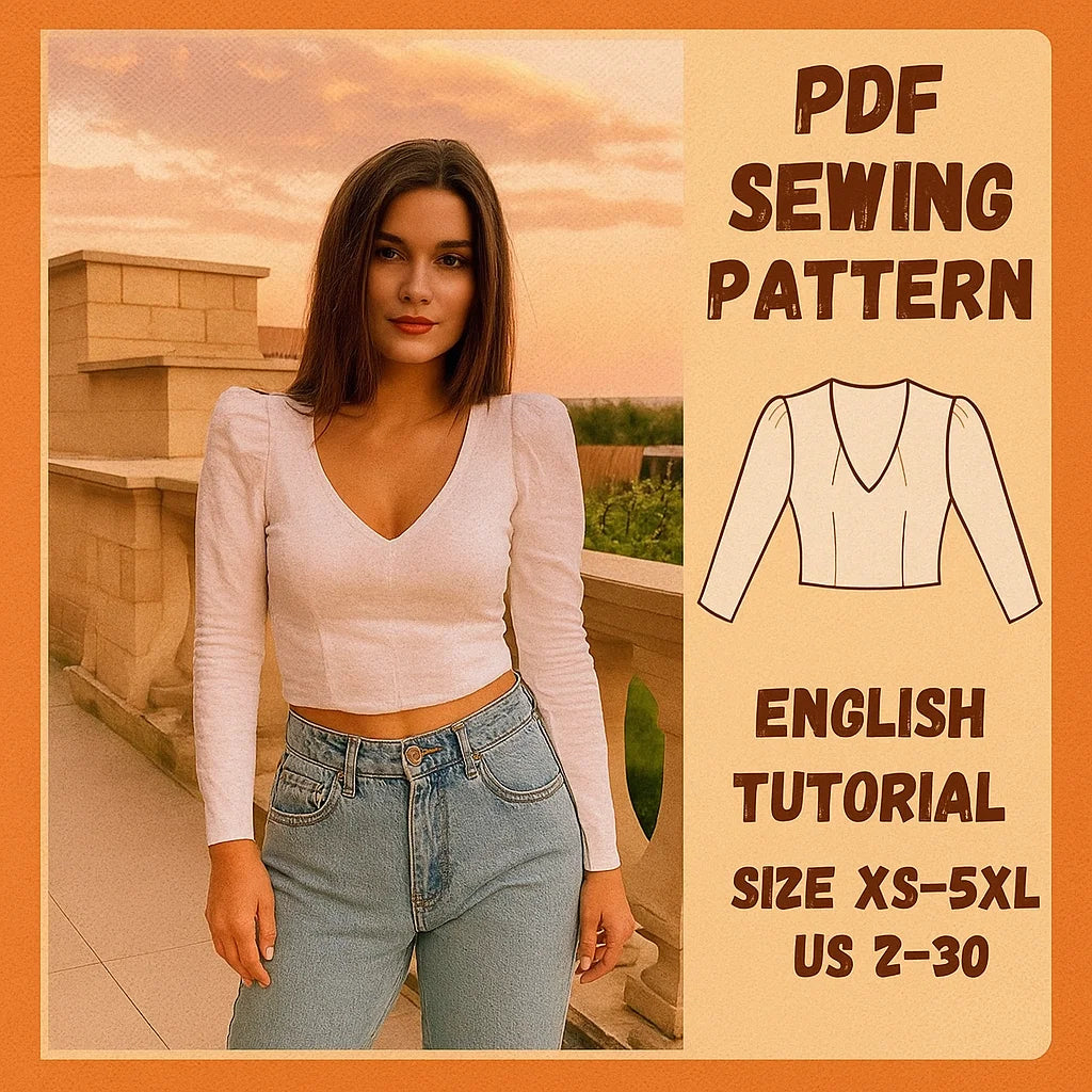 Milkmaid Puff Sleeve Crop Top PDF Sewing Pattern