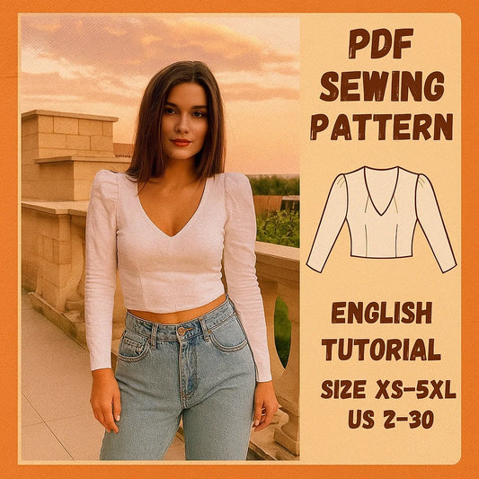 Milkmaid Puff Sleeve Crop Top PDF Sewing Pattern