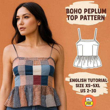 Boho Patchwork Peplum Top Sewing Pattern